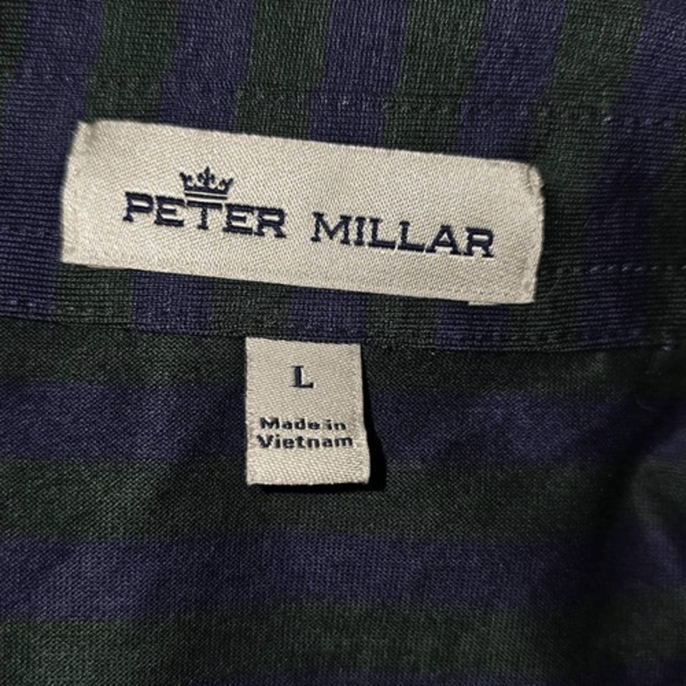 Peter Millar Mens Green Purple Striped Short Sleeve‎ Polo Golf Shirt Large - Picture 3 of 4